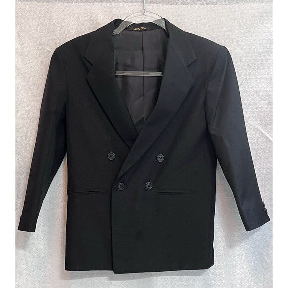 Van Heusen Double Breasted Sport Coat Blazer Jacket Boys 10 Reg Black Preppy